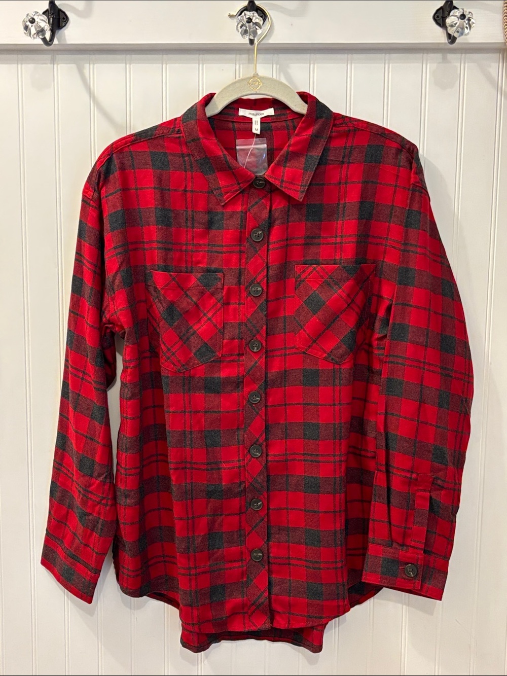 Maurices Red and Black Plaid Button-Down Shirt medium NWT
